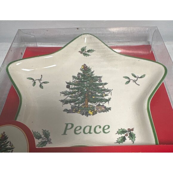 Spode Christmas Tree Star Shaped Ceramic Dish Peace Design 4.5 Inches New In Box - Picture 6 of 6